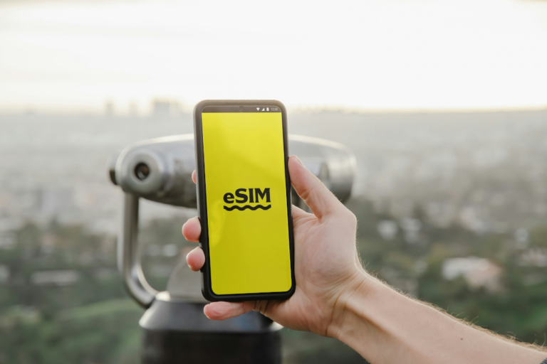 eSIM logo on mobile phone