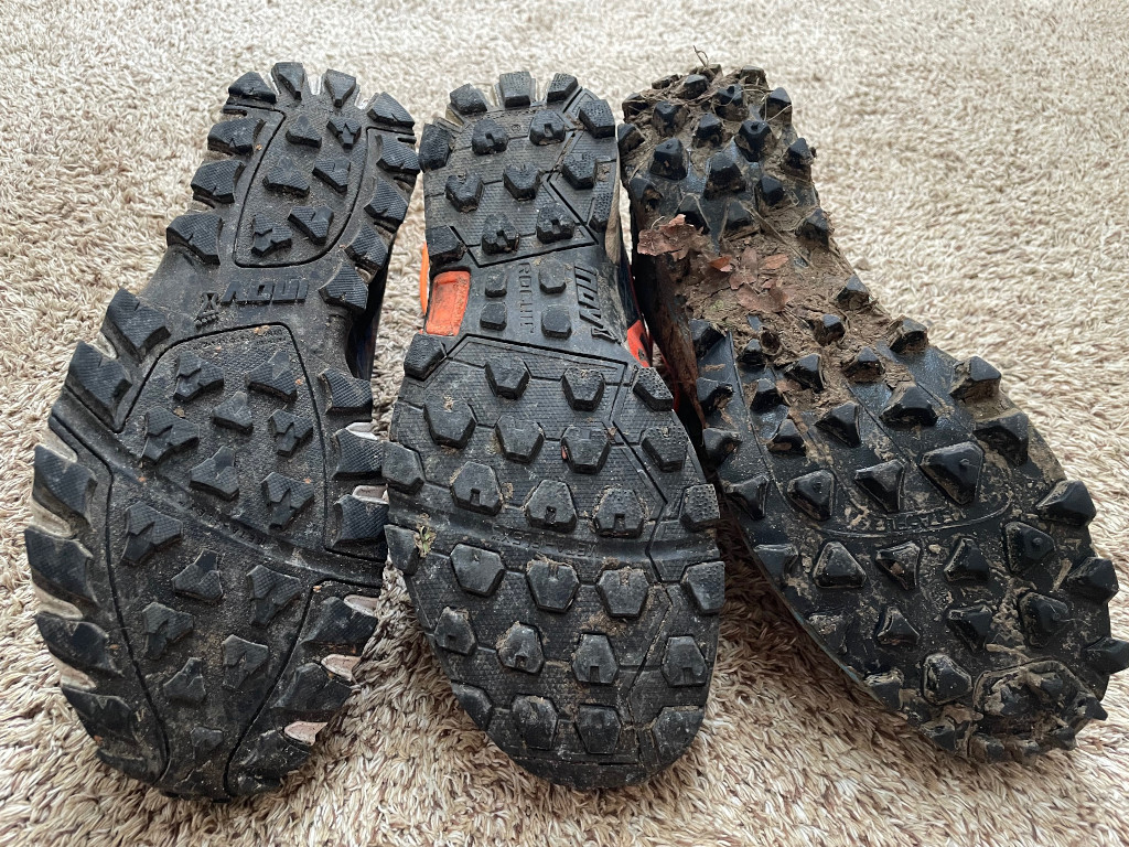 Benefits of trail shoes - different tread designed for light trails, medium trails and mud